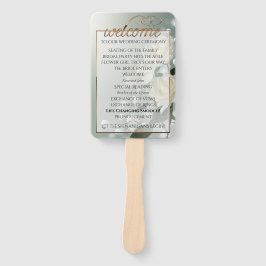 Drie witte rozen/gouden trim handwaaier