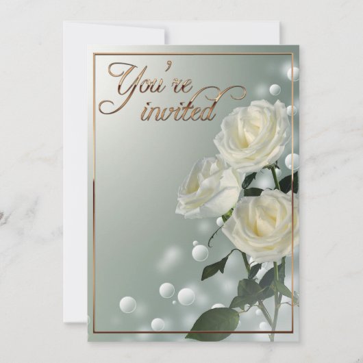 Drie witte rozen/gouden trim kaart (Voorkant)