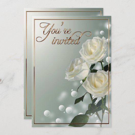 Drie witte rozen/gouden trim kaart (Voorkant / Achterkant)