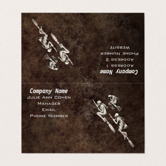 Drie witte vliegende heksen bezems gevlekte bruine visitekaartje (Buitenkant ongevouwen)