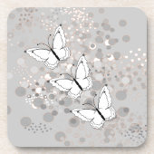Drie Witte Vlinders Bier Onderzetter (Voorkant)