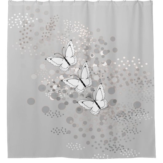 Drie witte vlinders douchegordijn (Voorkant)