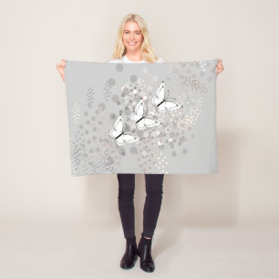Drie witte vlinders fleece deken