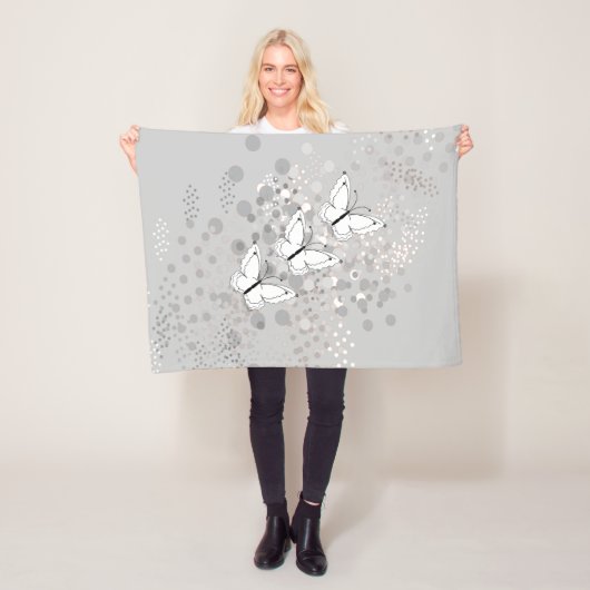 Drie witte vlinders fleece deken (In situ)