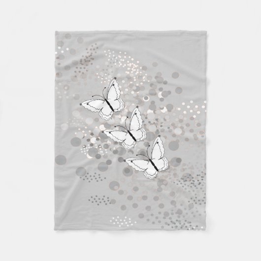 Drie witte vlinders fleece deken (Voorkant)