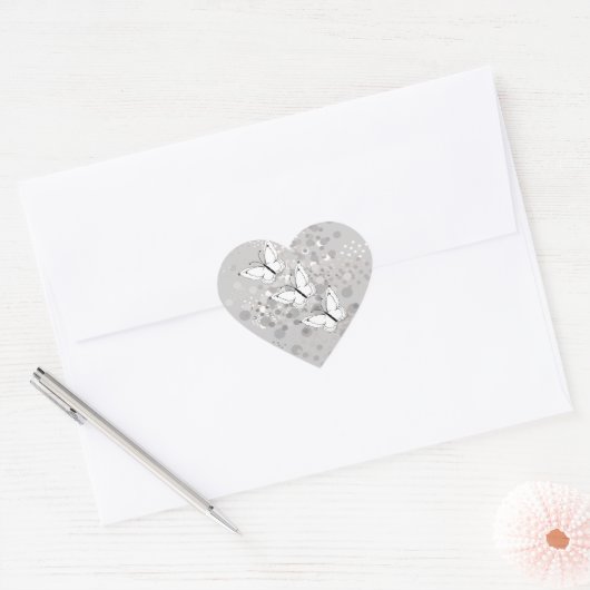 Drie witte vlinders hart sticker (Envelop)