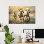 Drie Witte Wilde Paarden Waterverf Art Poster (Thuiskantoor)