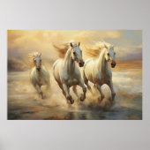 Drie Witte Wilde Paarden Waterverf Art Poster (Voorkant)