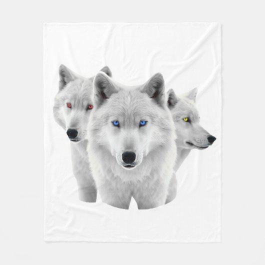 Drie Witte Wolven Fleece Deken (Voorkant)