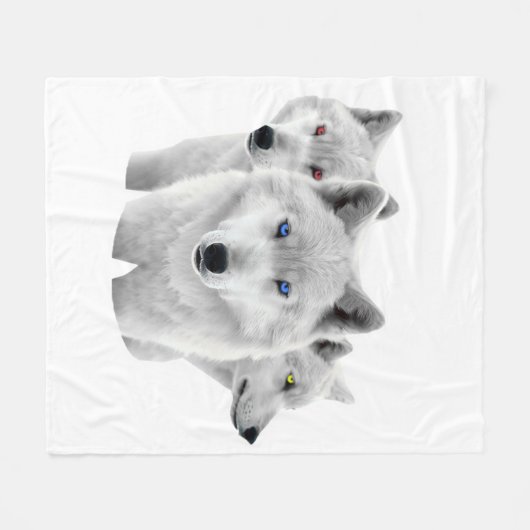 Drie Witte Wolven Fleece Deken (Voorkant (Horizontaal))