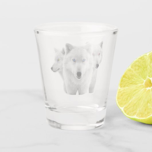 Drie witte wolven shot glas (Achterkant)