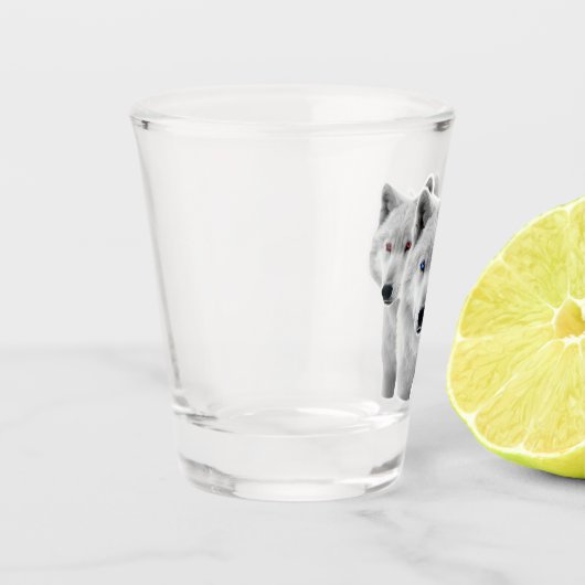 Drie witte wolven shot glas (Links)