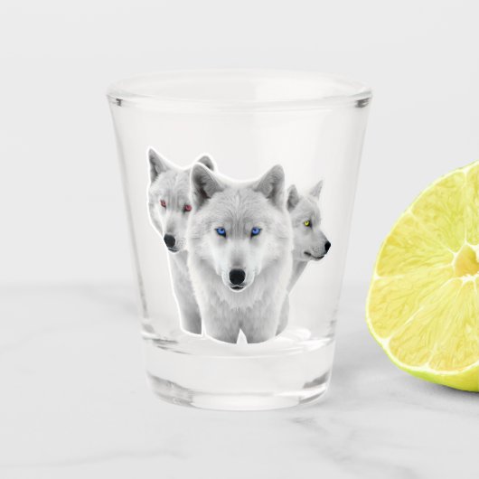 Drie witte wolven shot glas (Voorkant)
