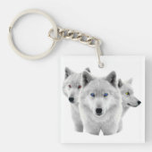 Drie witte wolven sleutelhanger (voorkant)