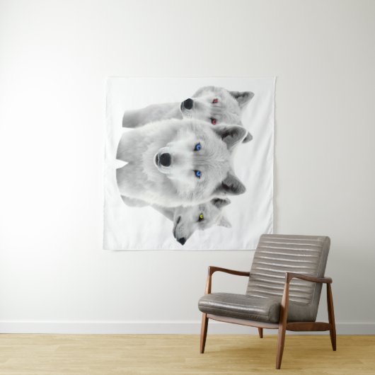 Drie witte wolven wandkleed (In Situ (horizontaal))