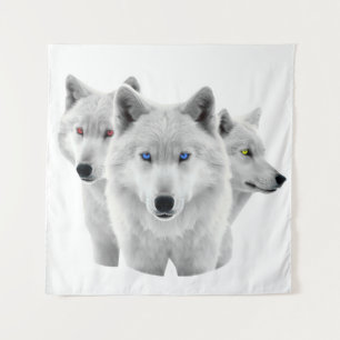 Drie witte wolven wandkleed