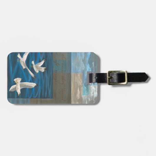 Drie witte zeegarren die over het water vliegen bagagelabel (Voorkant horizontaal)