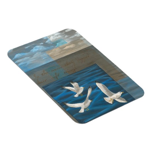 Drie witte zeegarren die over het water vliegen magneet (Rechterzijde)