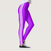 Drie Witte Zijstrepen Paarse Leggings (Rechts)