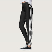 Drie witte zijstrepen Zwarte Leggings (Links)