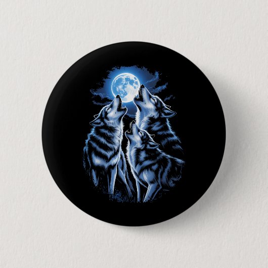 Drie Wolf Huilende Maan Wilde Natuur Wolf Liefhebb Ronde Button 5,7 Cm (Voorkant)