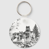 Drie Wolf Illustration Sleutelhanger (Voorkant)