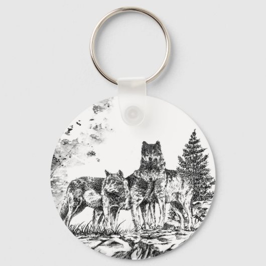 Drie Wolf Illustration Sleutelhanger (Voorkant)