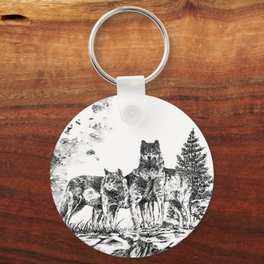 Drie Wolf Illustration Sleutelhanger (Voorkant)