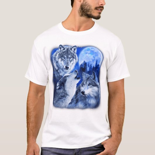 Drie Wolven 3 Grijze Wolf Howling Bij De Maan Wild T-shirt (Voorkant)