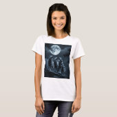 Drie wolven die huilen naar de volle maan - Drie W T-shirt (Voorkant volledig)