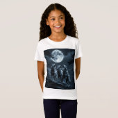 Drie wolven die huilen naar de volle maan - Drie W T-shirt (Voorkant volledig)