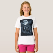 Drie wolven die huilen naar de volle maan - Drie W T-shirt (Voorkant volledig)