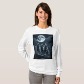 Drie wolven die huilen naar de volle maan - Drie W T-shirt (Voorkant volledig)