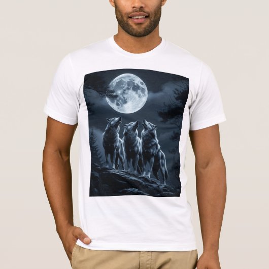 Drie wolven die huilen naar de volle maan - Drie W T-shirt (Voorkant)