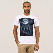 Drie wolven die huilen naar de volle maan - Drie W T-shirt (Voorkant volledig)