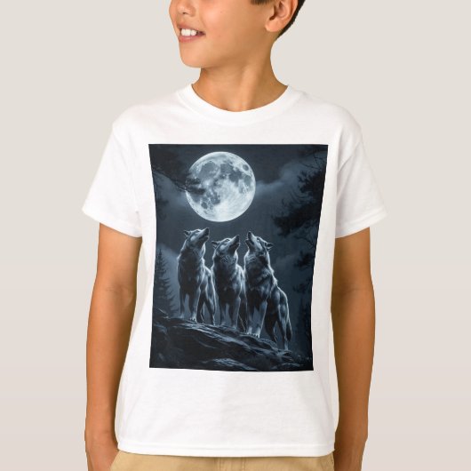 Drie wolven die huilen naar de volle maan - Drie W T-shirt (Voorkant)