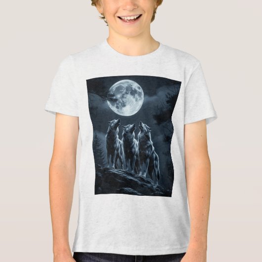 Drie wolven die huilen naar de volle maan - Drie W Tri-Blend Shirt (Voorkant)