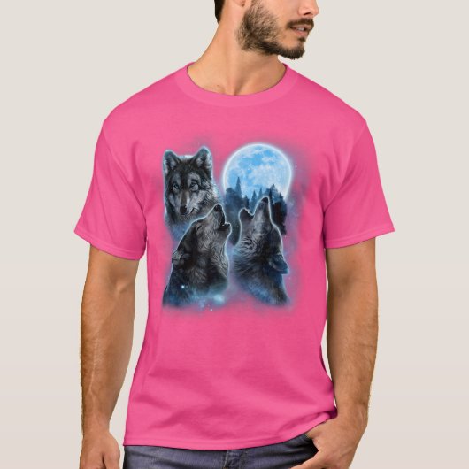 Drie wolven die onder Icy Full Moon Gray Wolf vall T-shirt (Voorkant)