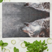 Drie Wolven Howling Theedoek (Gevouwen)