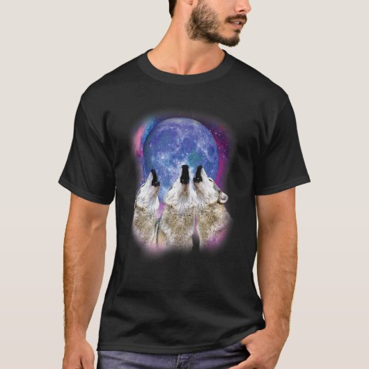 Drie wolven huilen bij de maan wolf illustratie t-shirt (Voorkant)
