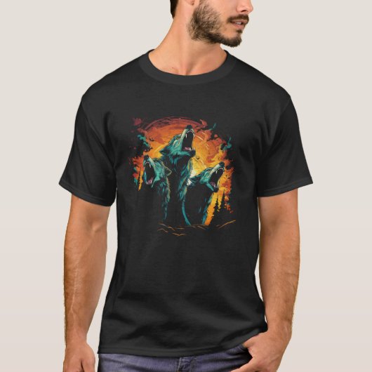 Drie wolven huilen op de maan Cool Mannen s Wolf L T-shirt (Voorkant)
