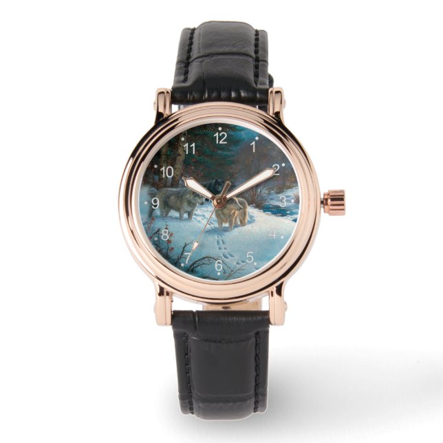 drie wolven in het winterbos horloge (Voorkant)