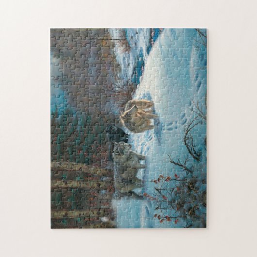 drie wolven in het winterbos legpuzzel (Verticaal)