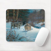 drie wolven in het winterbos muismat (Met muis)