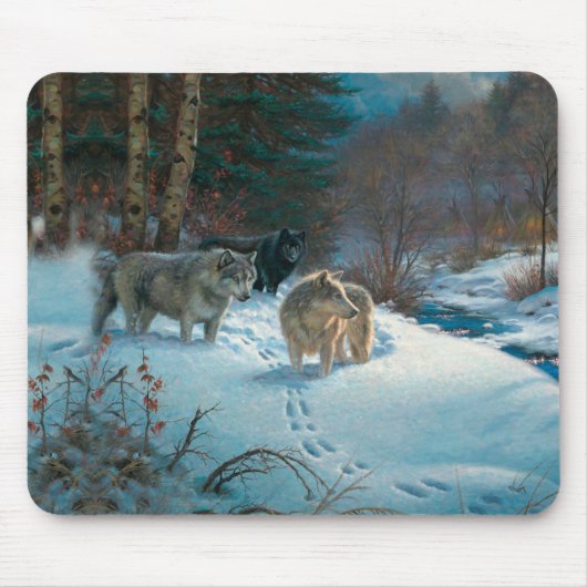 drie wolven in het winterbos muismat (Voorkant)
