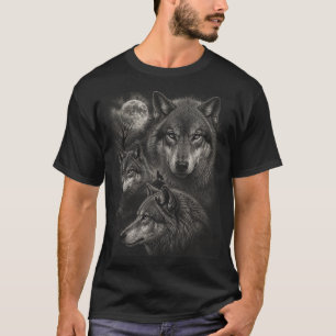 Drie Wolven Volle Maan Wilde Natuur Wolf Huilen T-shirt