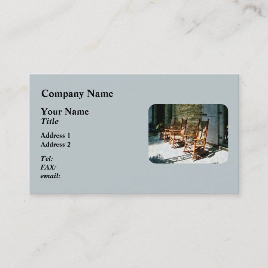 Drie Wooden Rocking Chairs op Sunny Porch Visitekaartje (Voorkant)