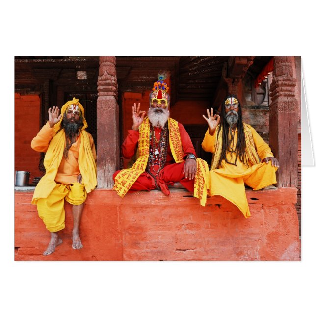 Drie Zaddhus Zitting op het Vishnu Temple Nepal (Voorkant Horizontaal)