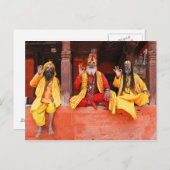 Drie Zaddhus Zitting op het Vishnu Temple Nepal Briefkaart (Voorkant / Achterkant)