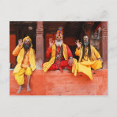 Drie Zaddhus Zitting op het Vishnu Temple Nepal Briefkaart (Voorkant)
